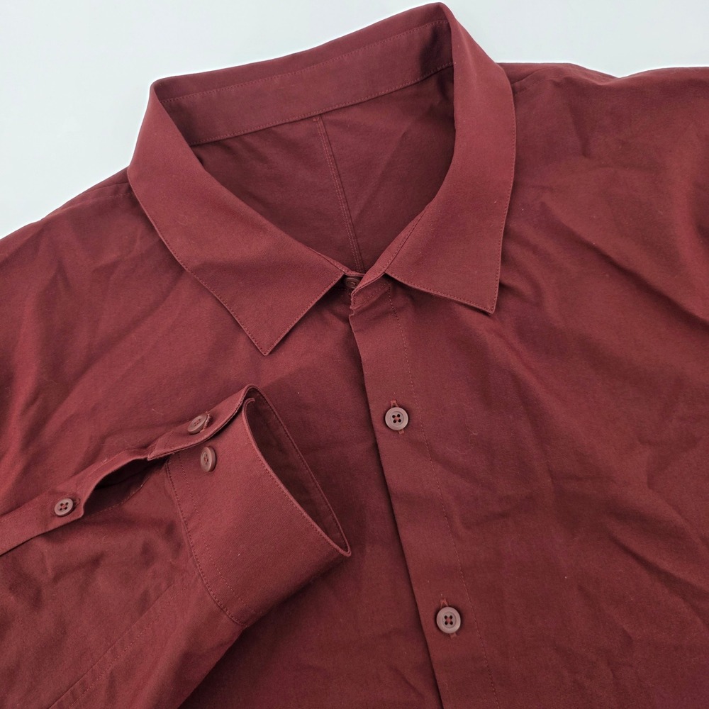 Lululemon Commission Long Sleeve Button Down Shirt Maroon Burgundy Mens XL